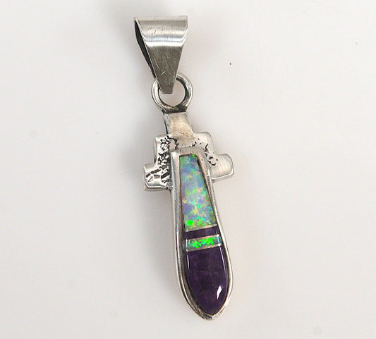 Ervin Hoskie Navajo Sterling Silver Opal Sugilite Pendant