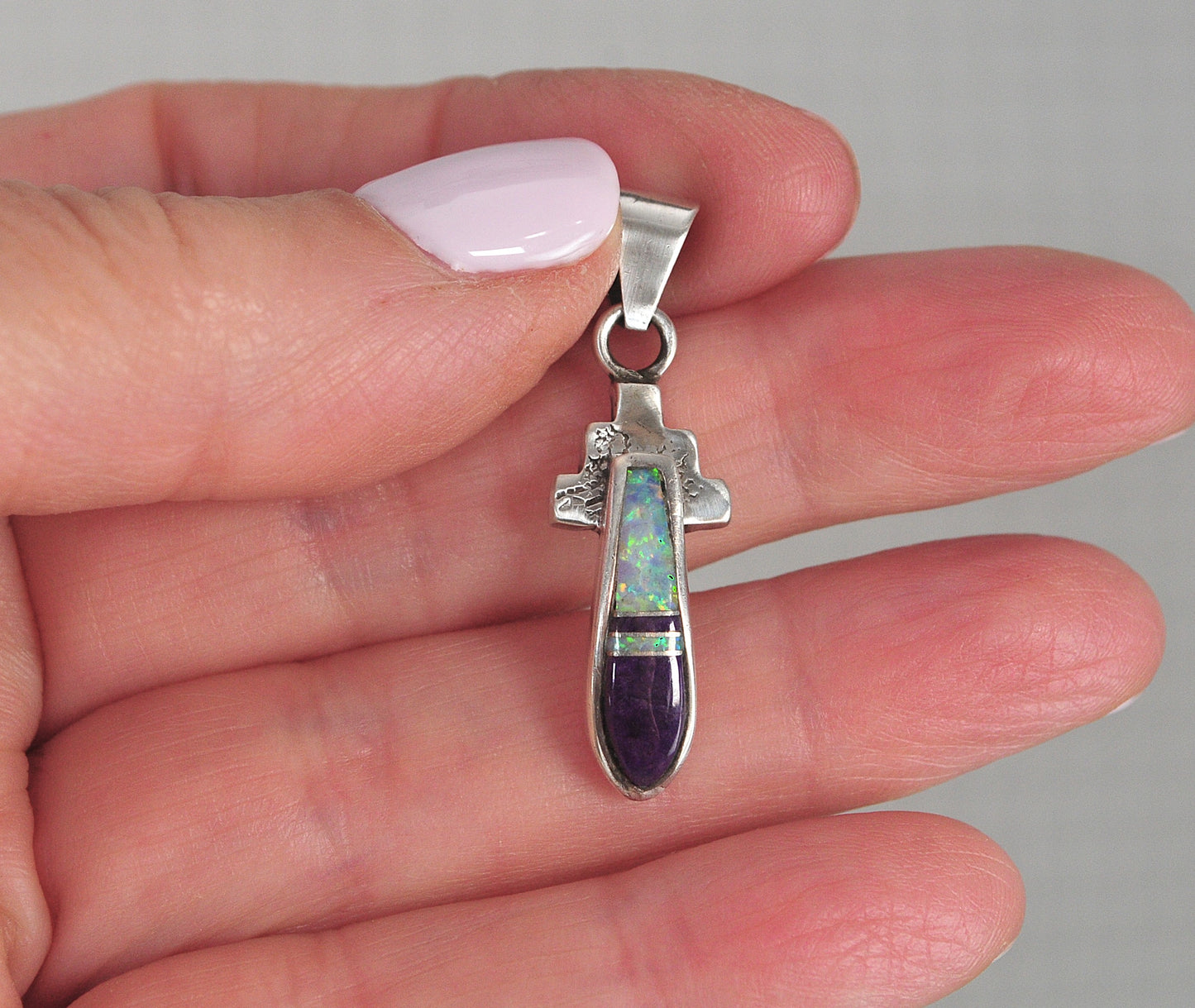 Ervin Hoskie Navajo Sterling Silver Opal Sugilite Pendant