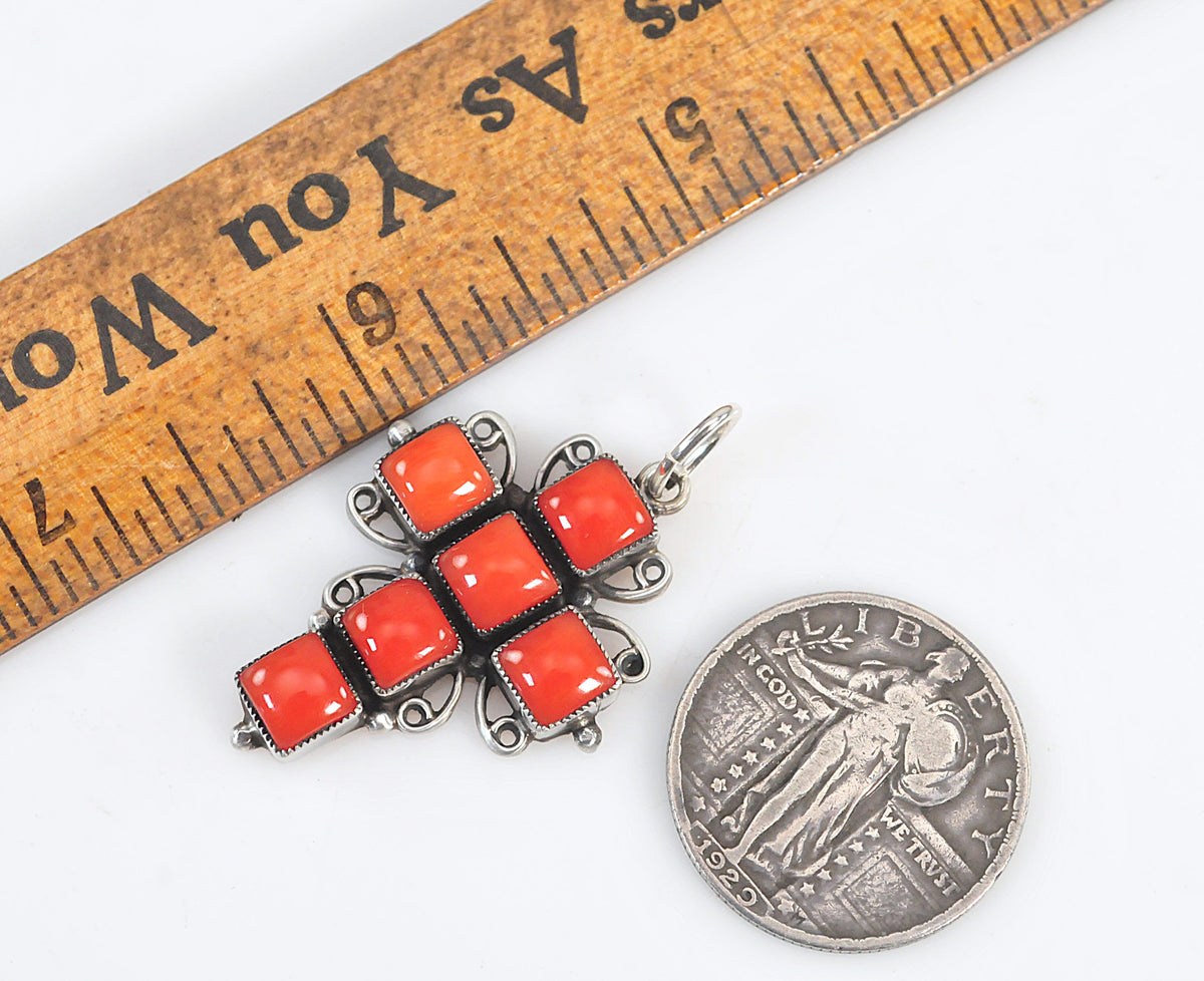Leo Feeney Sterling Silver Coral Cross Pendant