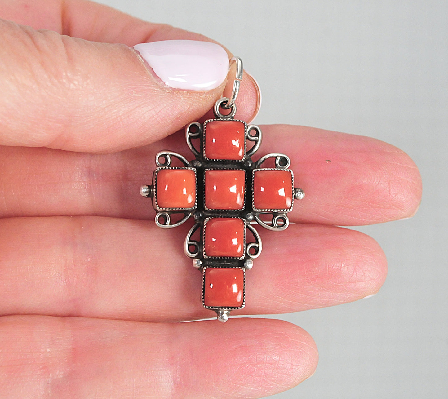 Leo Feeney Sterling Silver Coral Cross Pendant