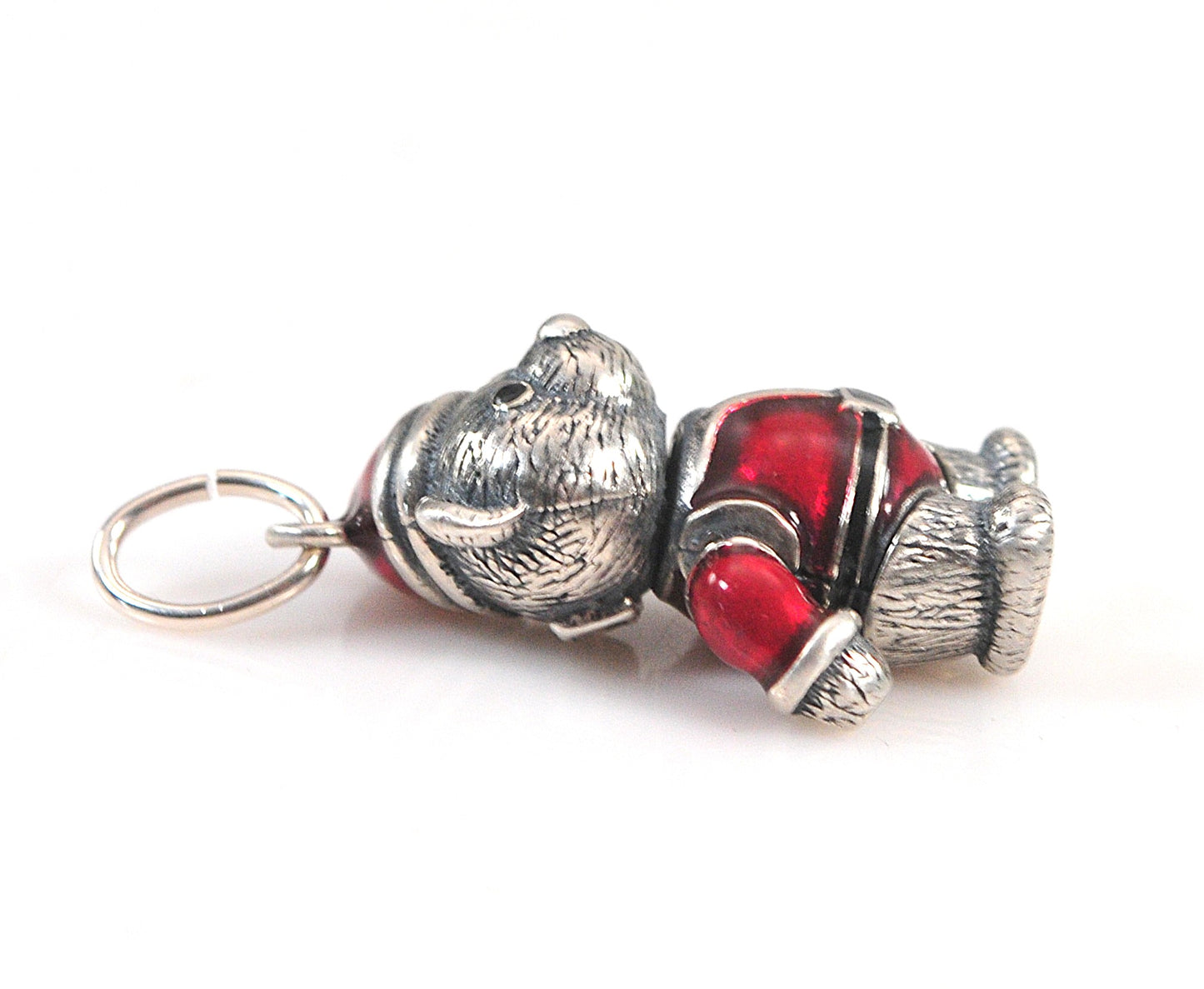 Sterling Silver Red Enamel Articulated Santa Teddy Bear Charm Pendant