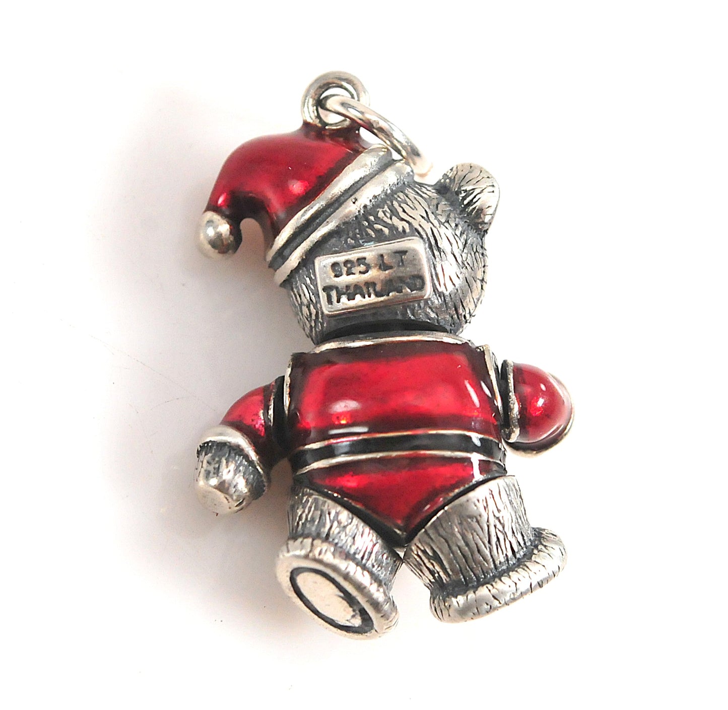 Sterling Silver Red Enamel Articulated Santa Teddy Bear Charm Pendant