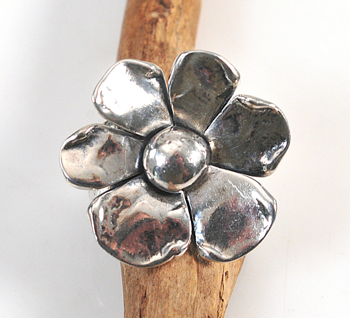 Large Artisan Signed Sterling Silver Flower Ring