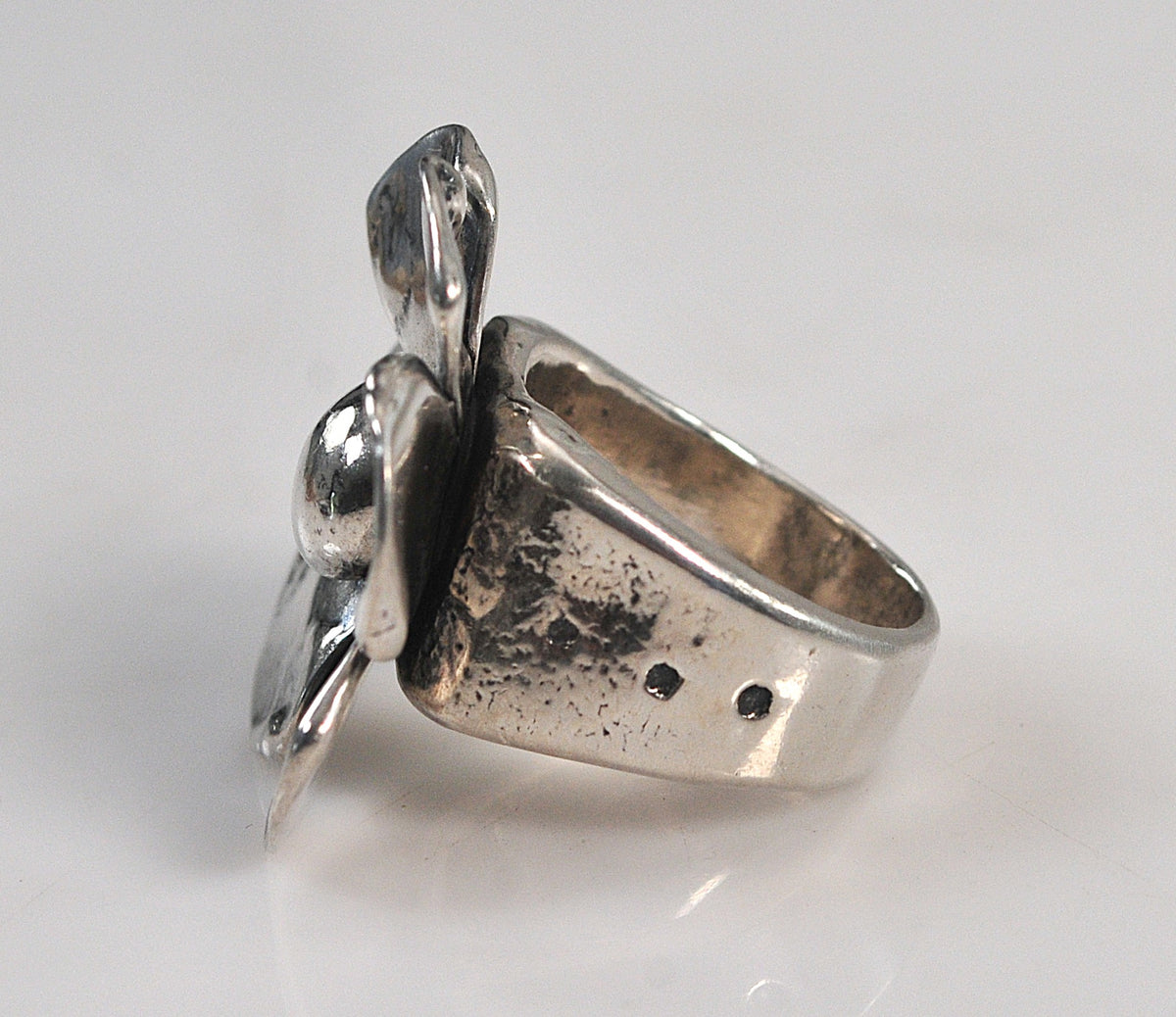 Large Artisan Signed Sterling Silver Flower Ring