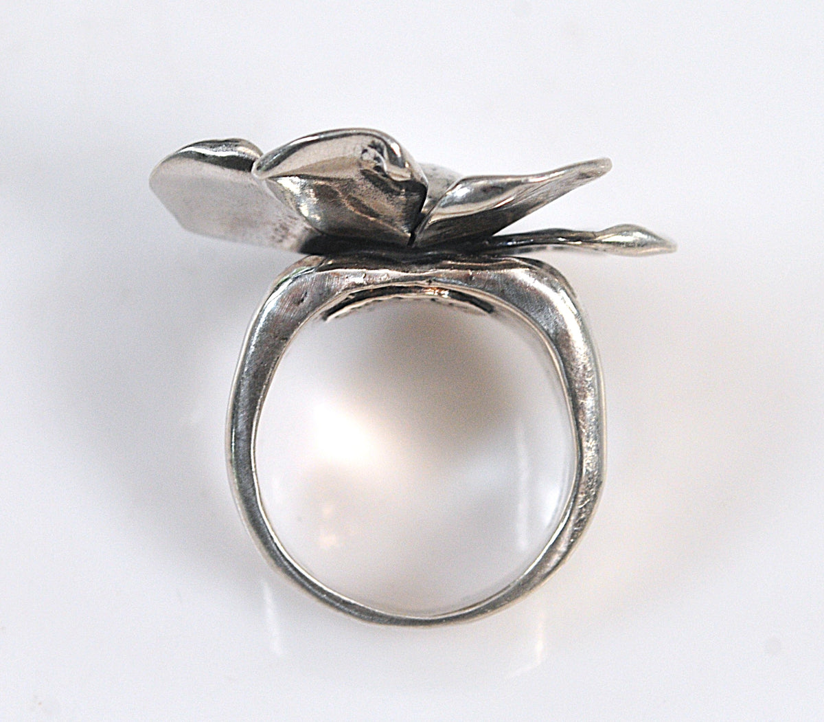 Large Artisan Signed Sterling Silver Flower Ring