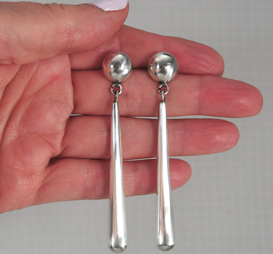 LONG Taxco Sterling Silver Statement Earrings
