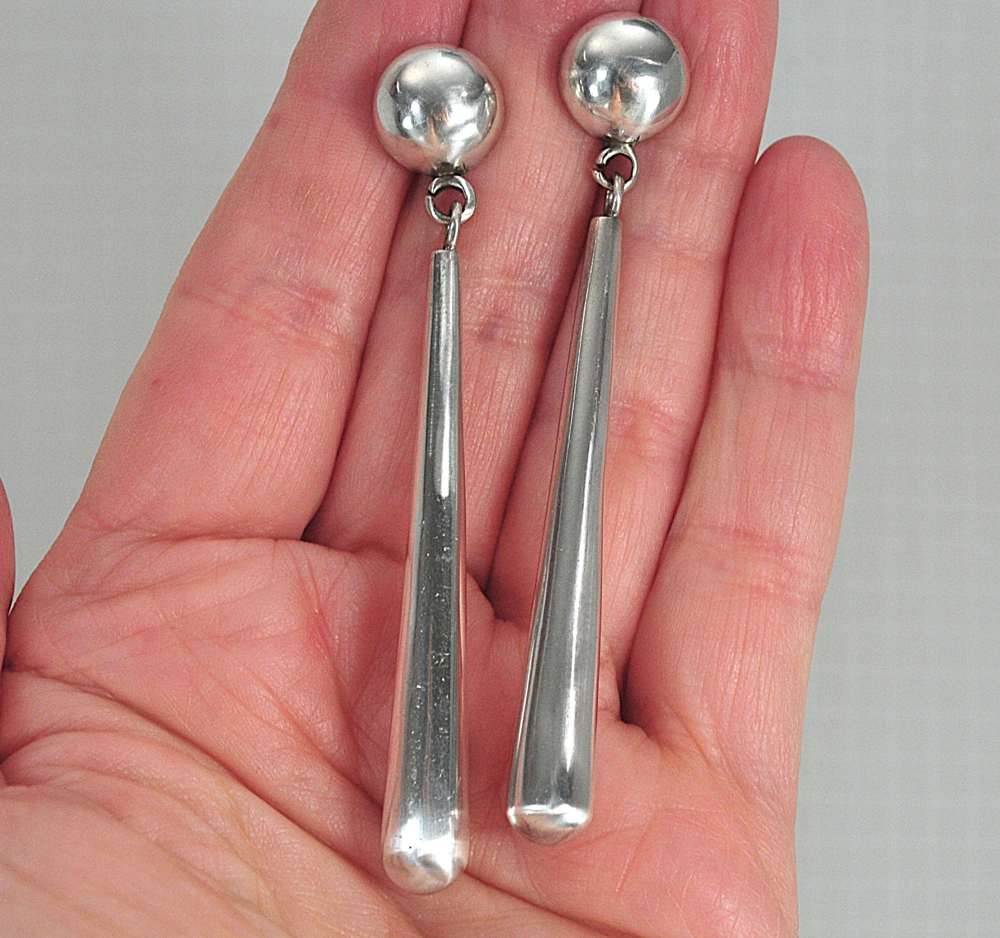 LONG Taxco Sterling Silver Statement Earrings