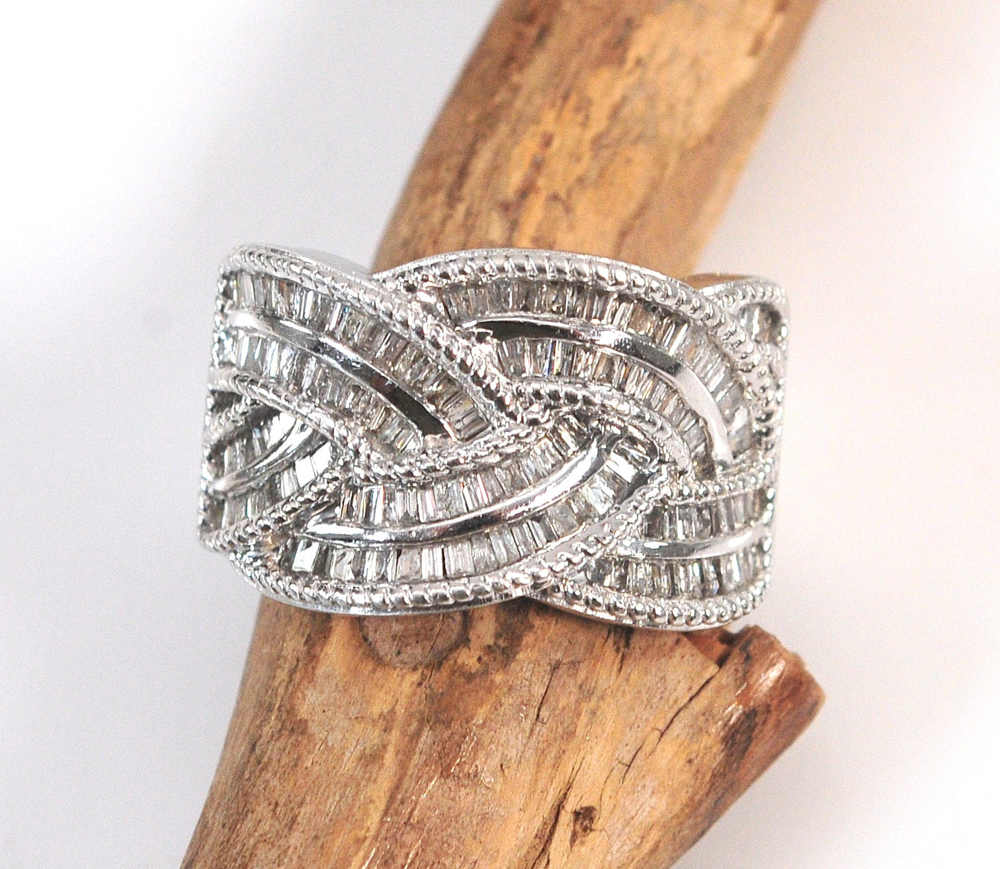 Signed Sterling Silver Diamond Ring