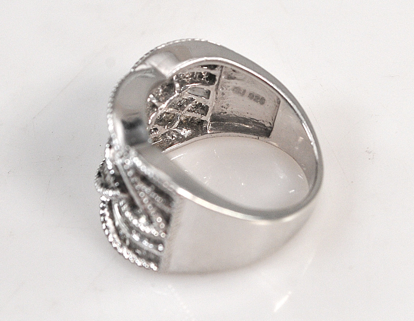 Signed Sterling Silver Diamond Ring