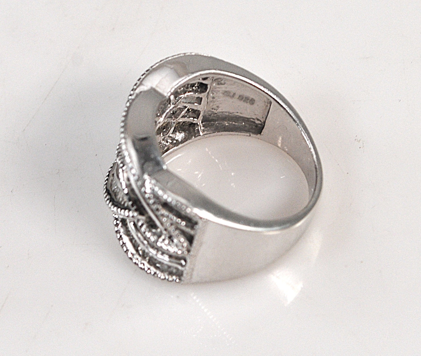 Signed Sterling Silver Diamond Ring