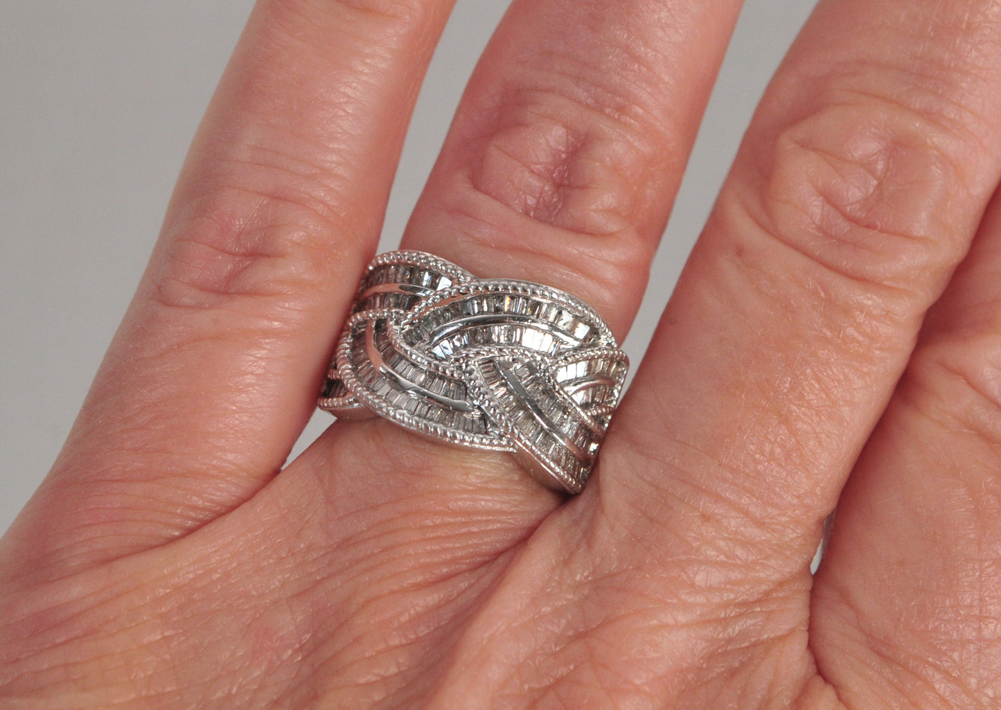 Signed Sterling Silver Diamond Ring