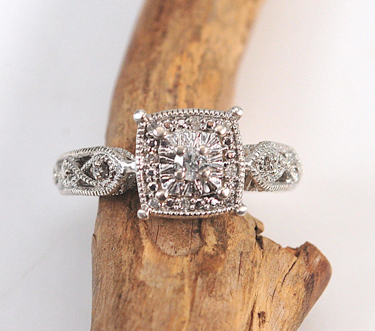 Signed Sterling Silver Diamond Ring