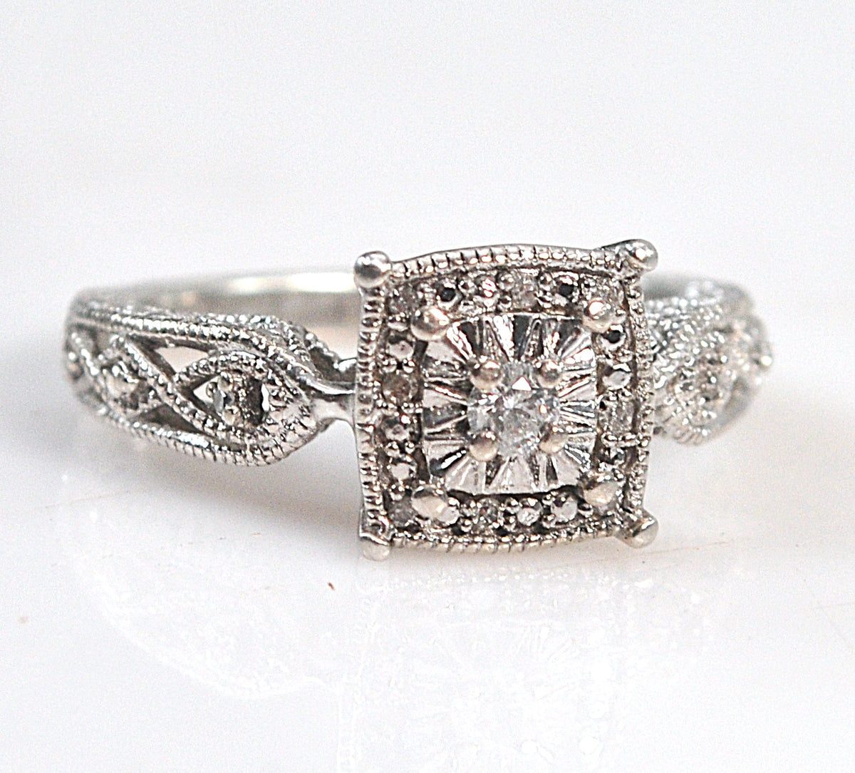 Signed Sterling Silver Diamond Ring