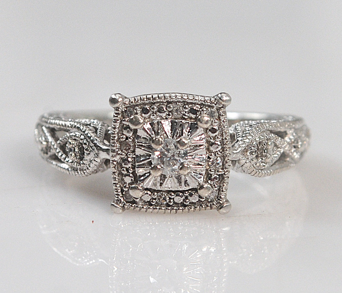 Signed Sterling Silver Diamond Ring