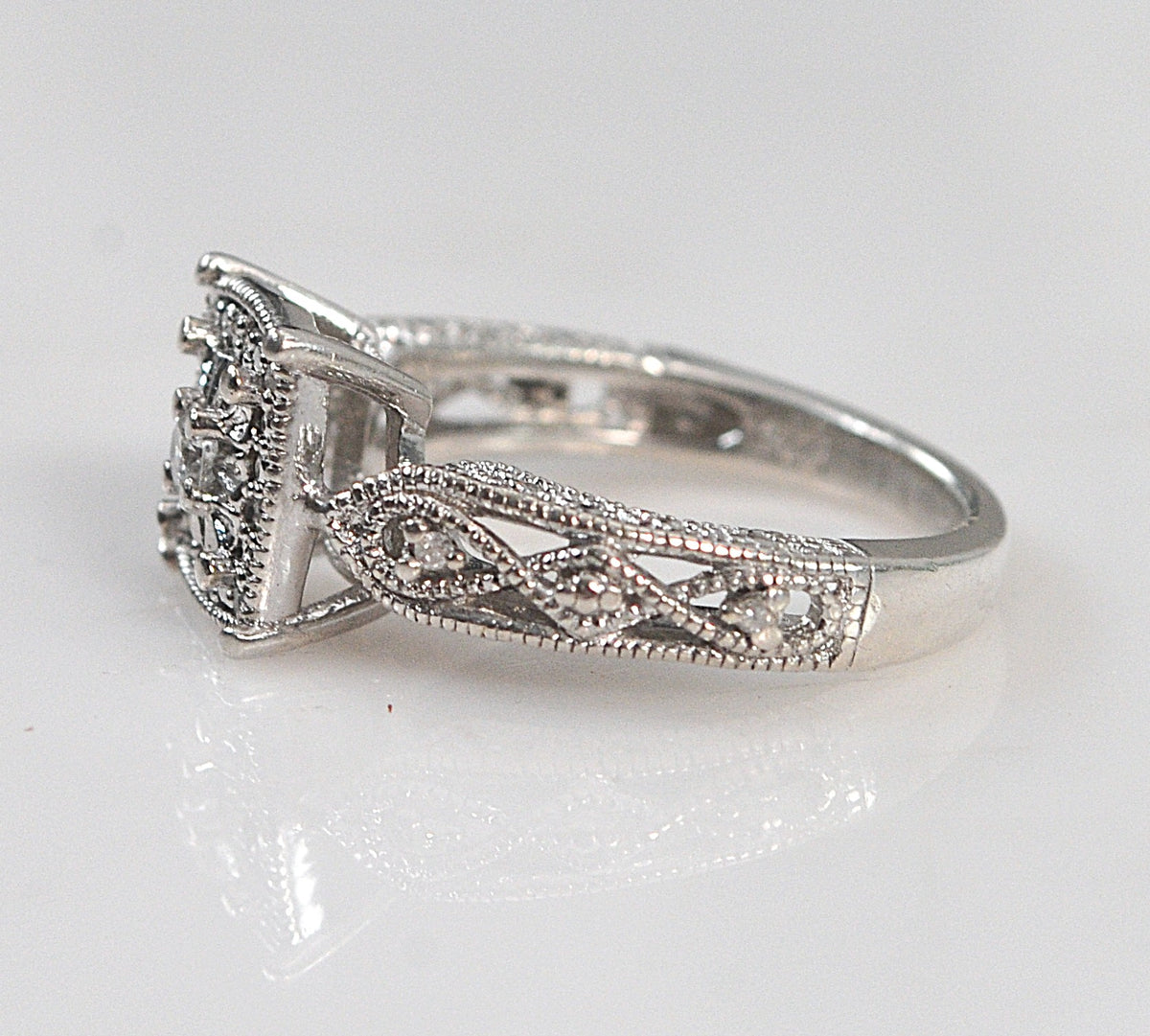 Signed Sterling Silver Diamond Ring