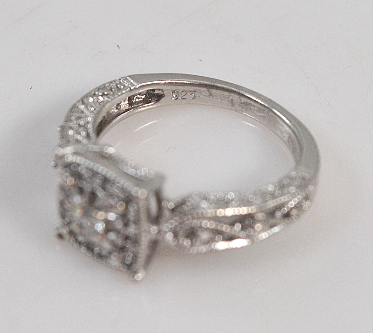 Signed Sterling Silver Diamond Ring