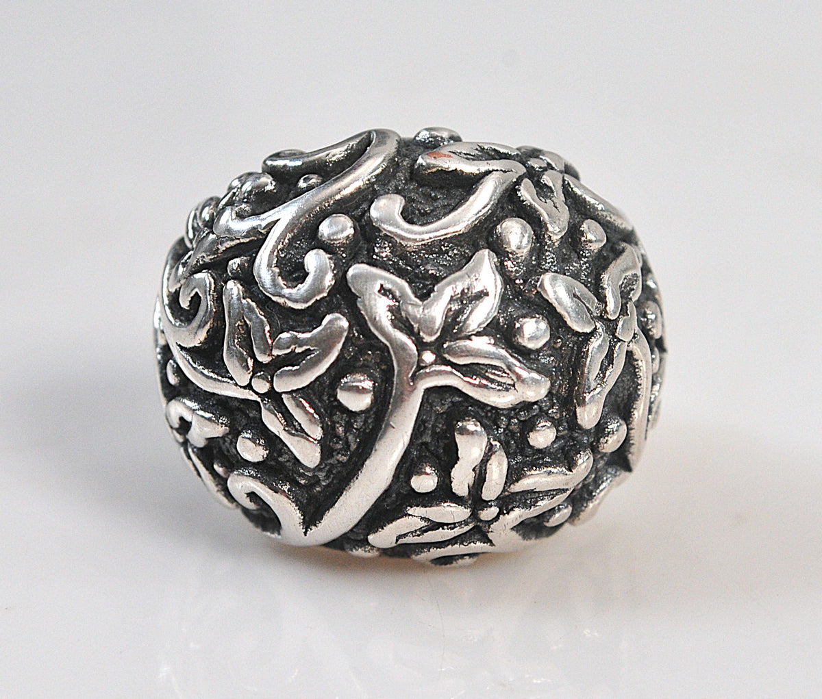 Large 925 Sterling Silver Hollow Floral Ring