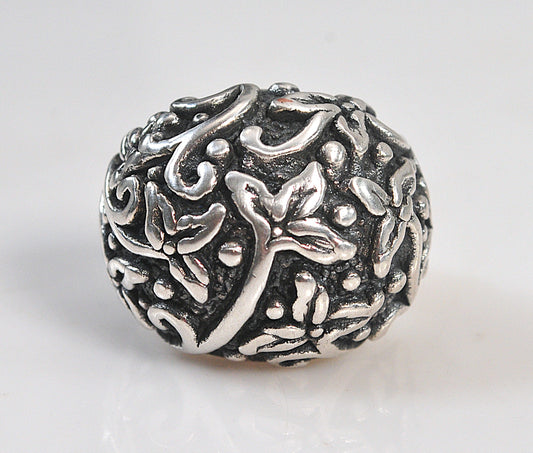 Large 925 Sterling Silver Hollow Floral Ring