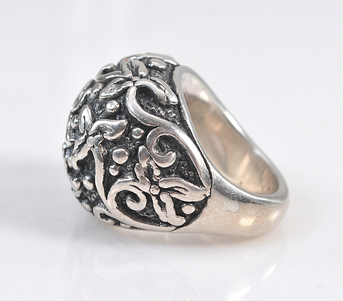 Large 925 Sterling Silver Hollow Floral Ring