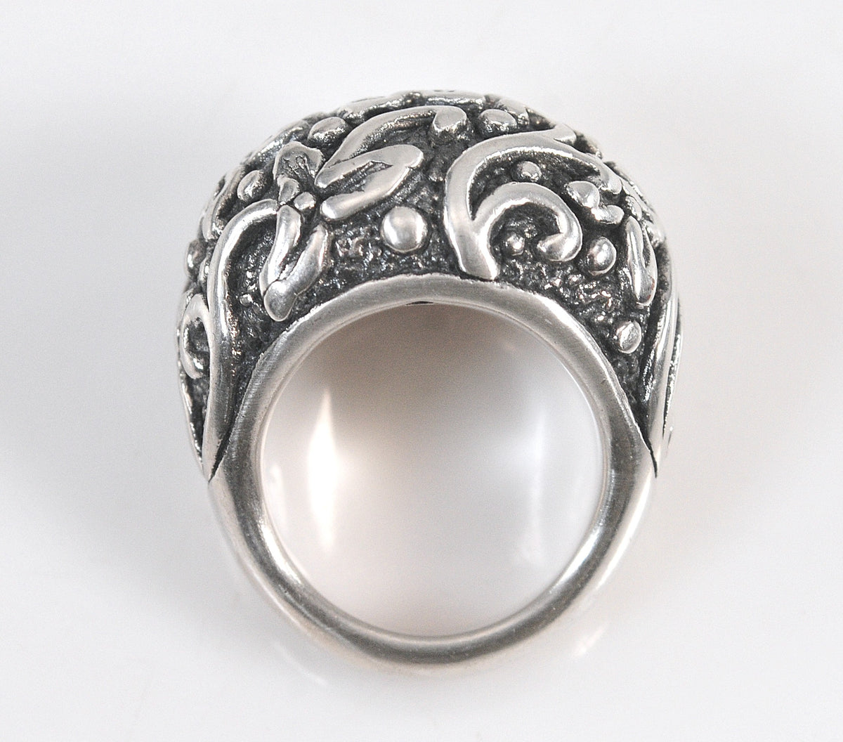 Large 925 Sterling Silver Hollow Floral Ring