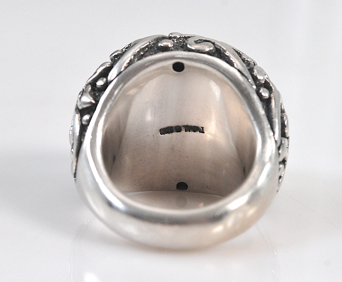 Large 925 Sterling Silver Hollow Floral Ring