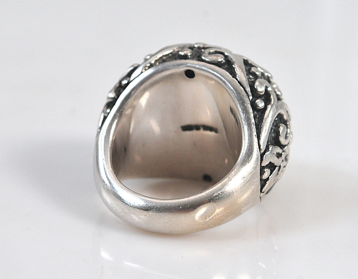 Large 925 Sterling Silver Hollow Floral Ring