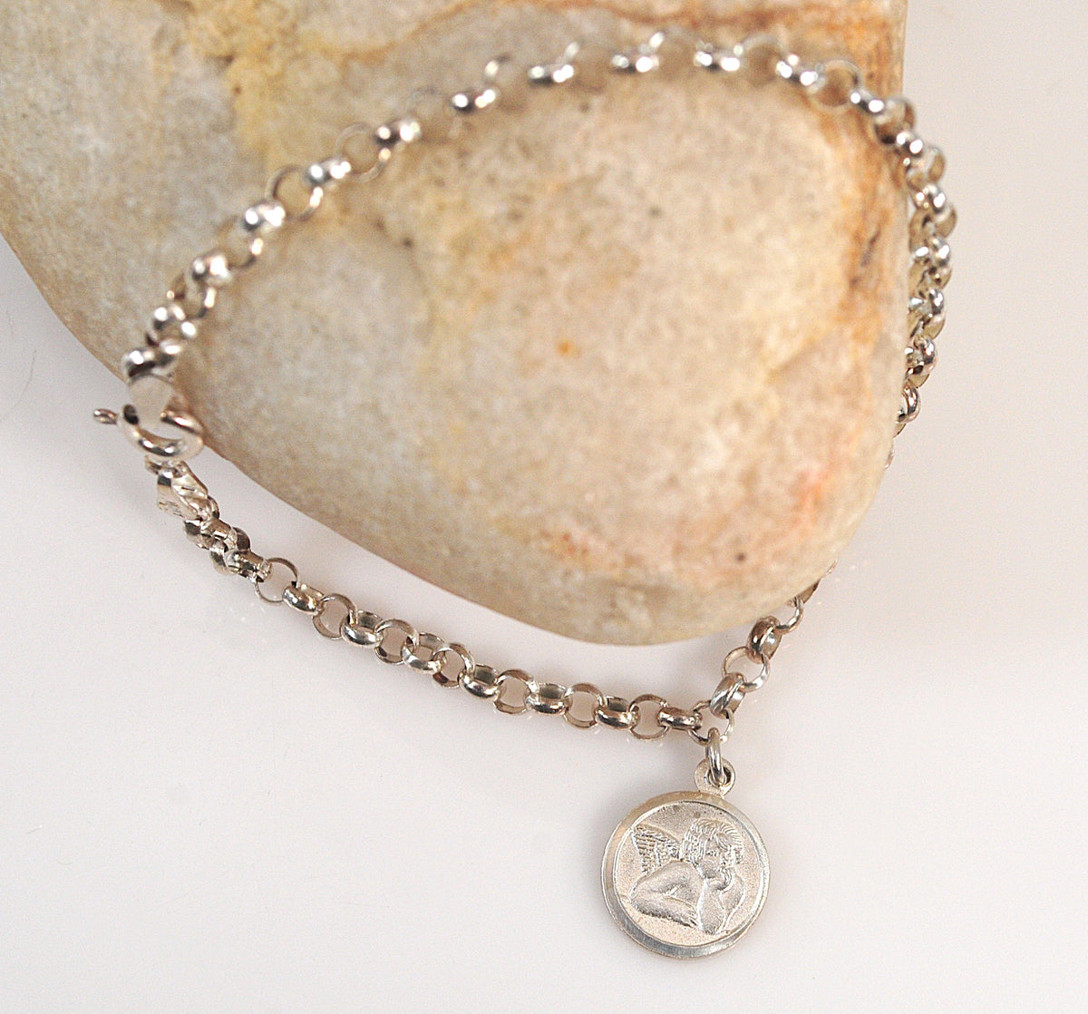 Sterling Silver Rolo Angel Charm Bracelet