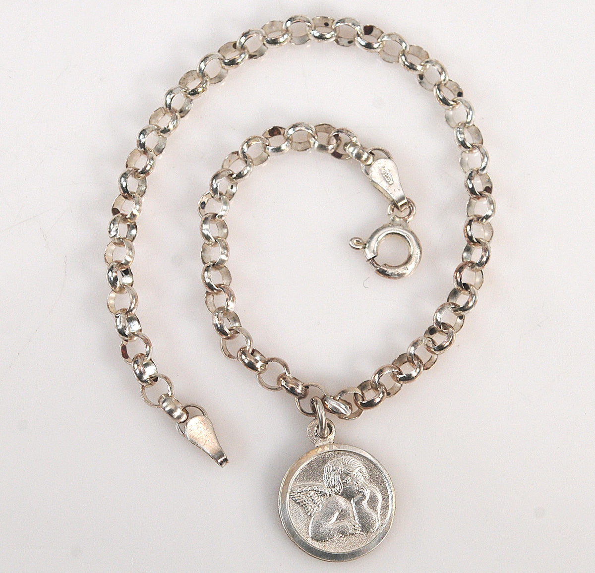 Sterling Silver Rolo Angel Charm Bracelet