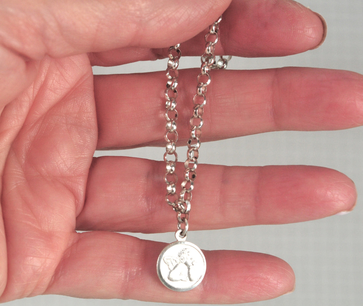 Sterling Silver Rolo Angel Charm Bracelet