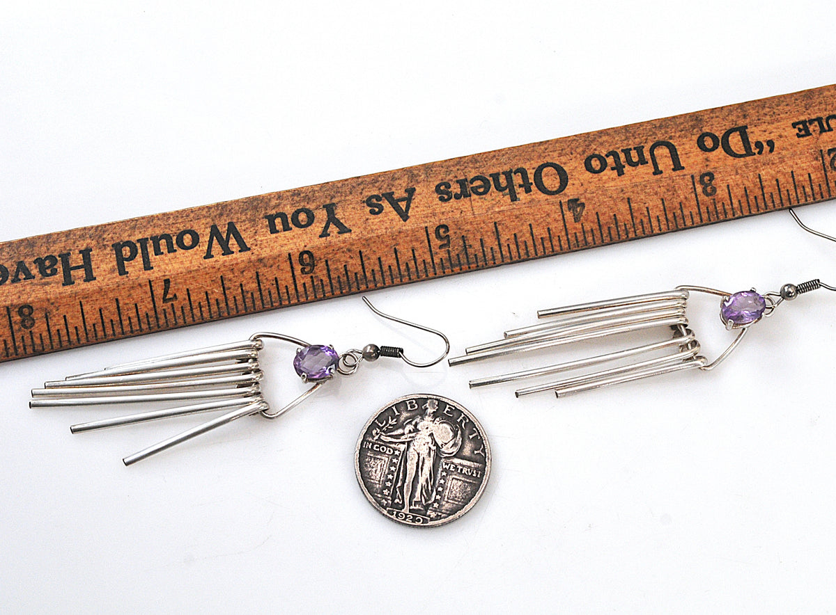 Sterling Silver Amethyst Fringe Earrings