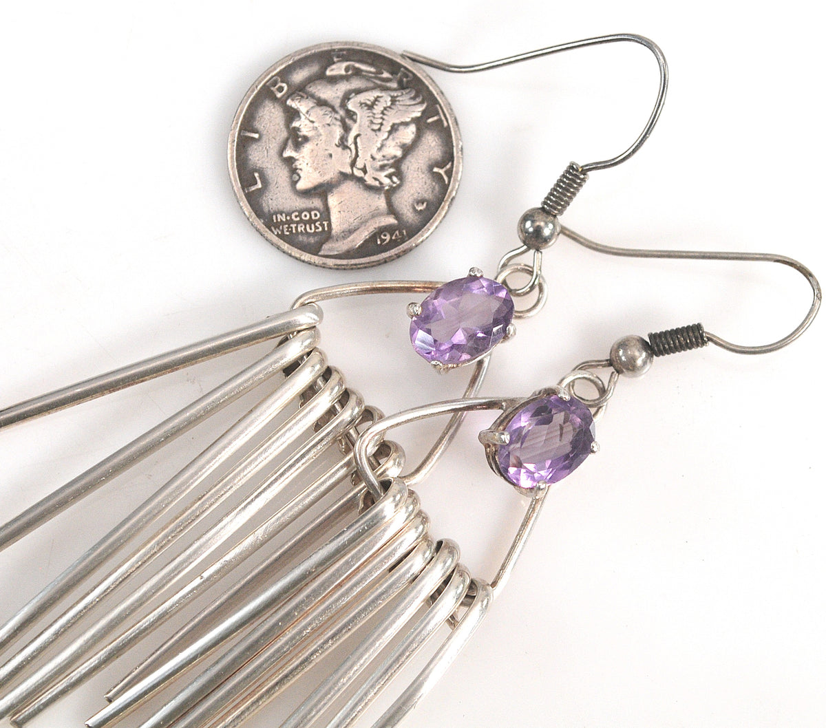 Sterling Silver Amethyst Fringe Earrings