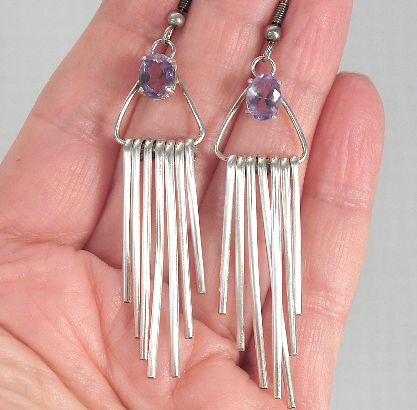 Sterling Silver Amethyst Fringe Earrings