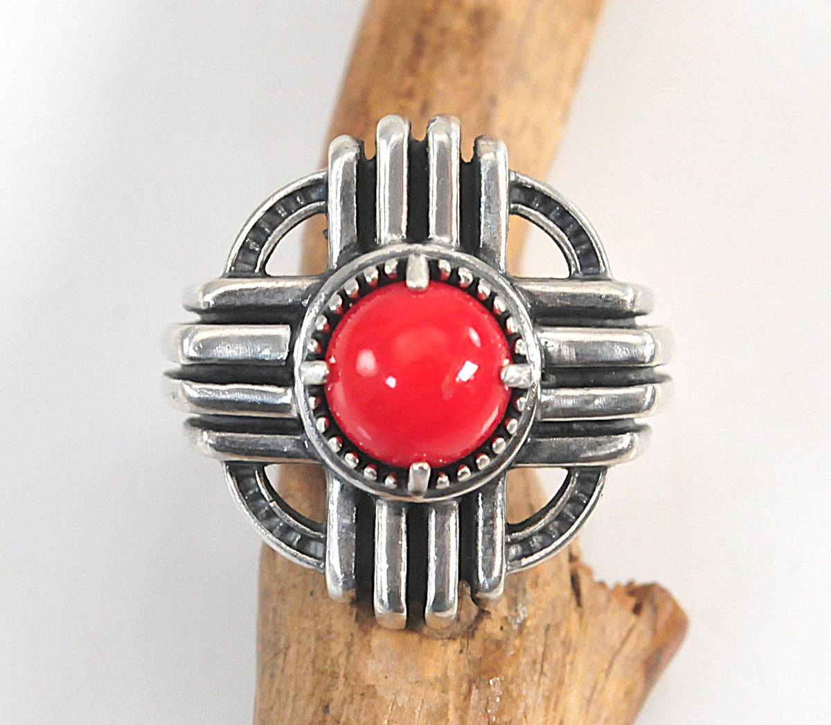 Carolyn Pollack Sterling Silver Coral Zia Ring