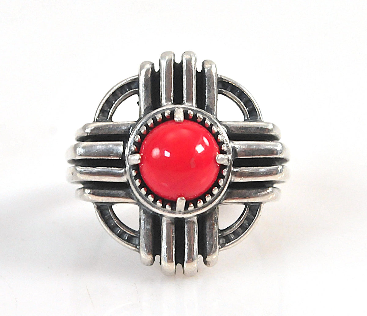 Carolyn Pollack Sterling Silver Coral Zia Ring