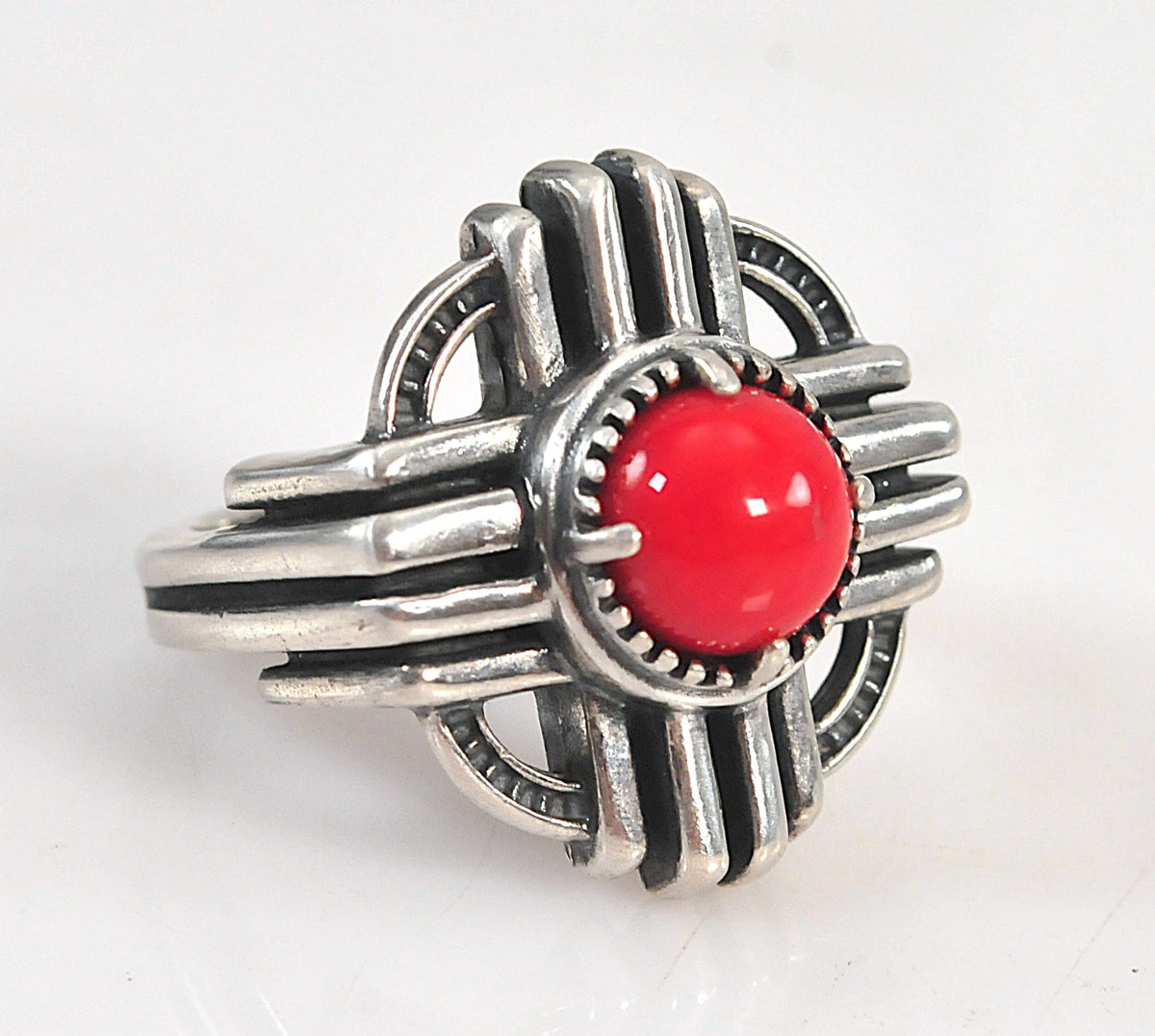 Carolyn Pollack Sterling Silver Coral Zia Ring