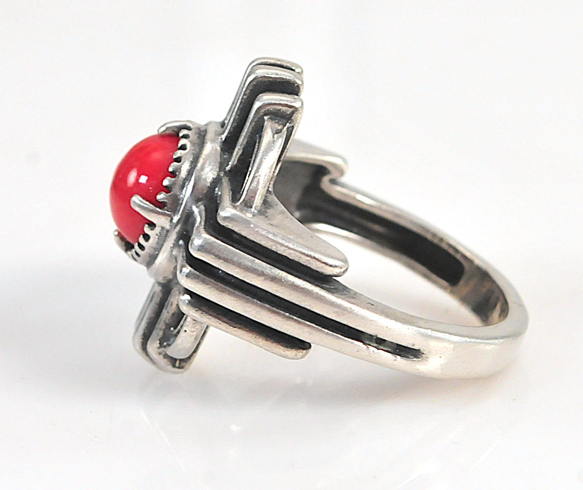 Carolyn Pollack Sterling Silver Coral Zia Ring