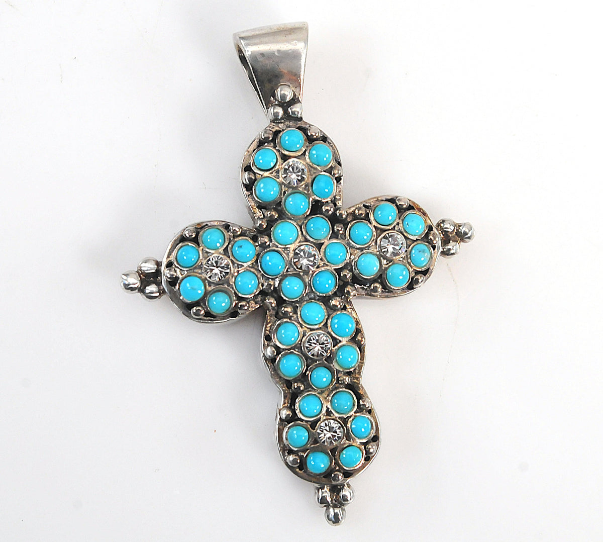 Barse Sterling Silver Turquoise CZ Cross Pendant
