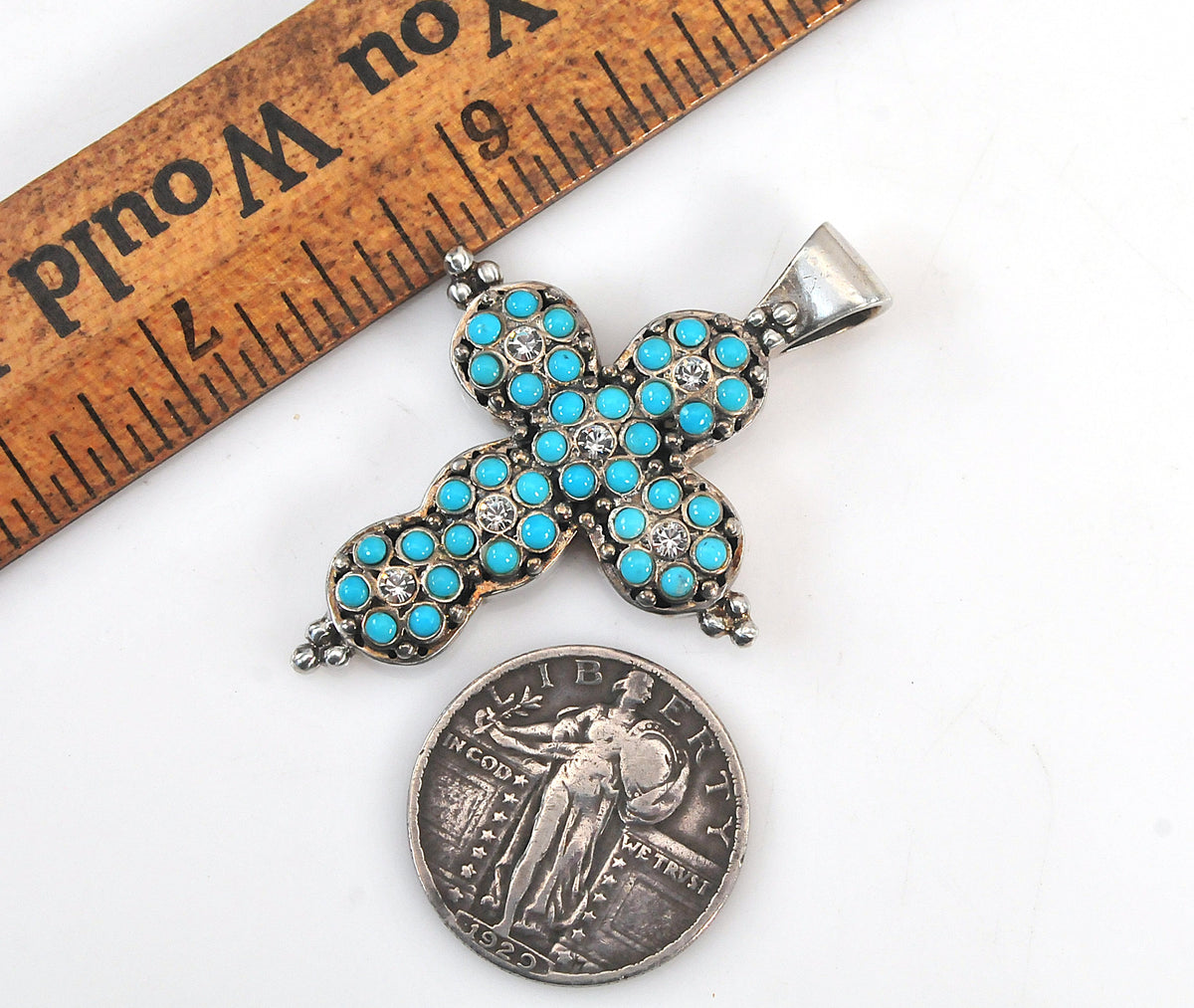 Barse Sterling Silver Turquoise CZ Cross Pendant