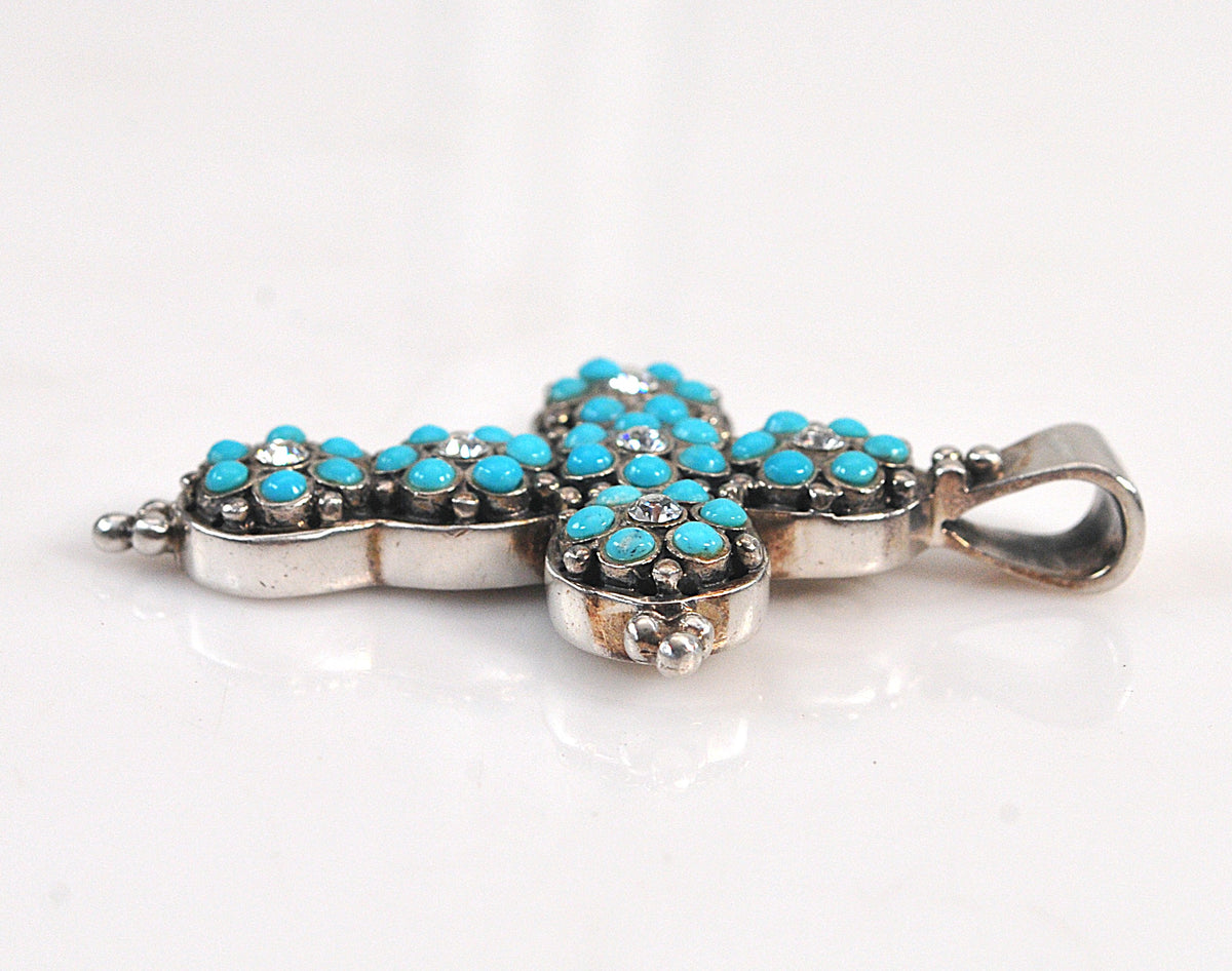 Barse Sterling Silver Turquoise CZ Cross Pendant