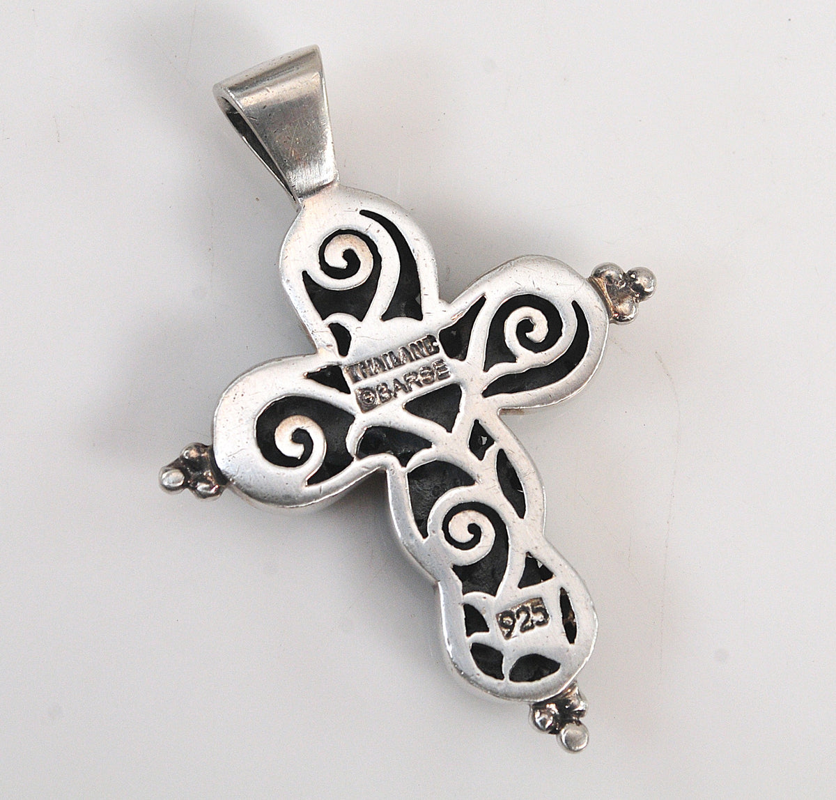 Barse Sterling Silver Turquoise CZ Cross Pendant