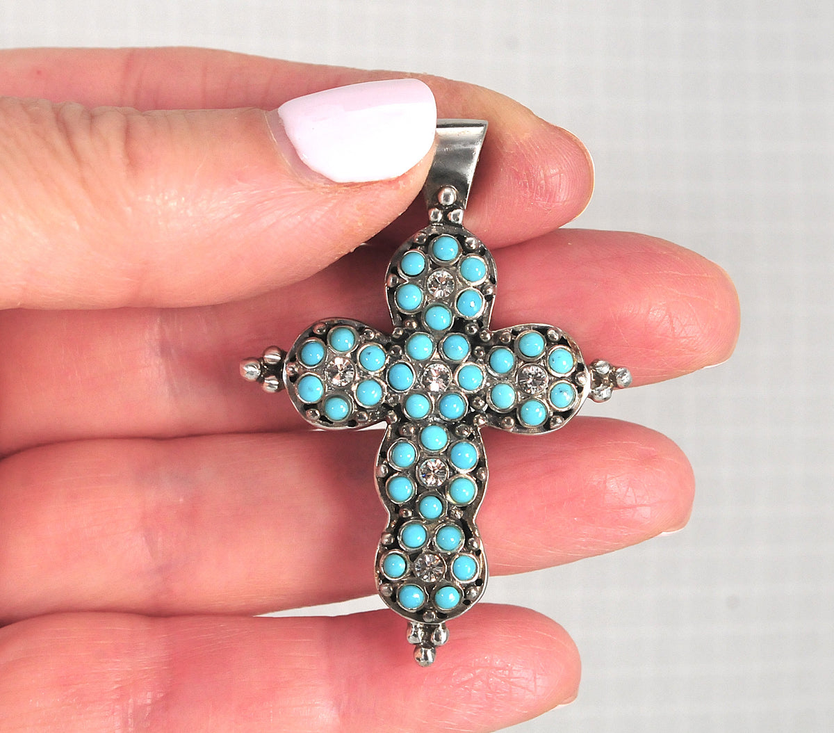 Barse Sterling Silver Turquoise CZ Cross Pendant