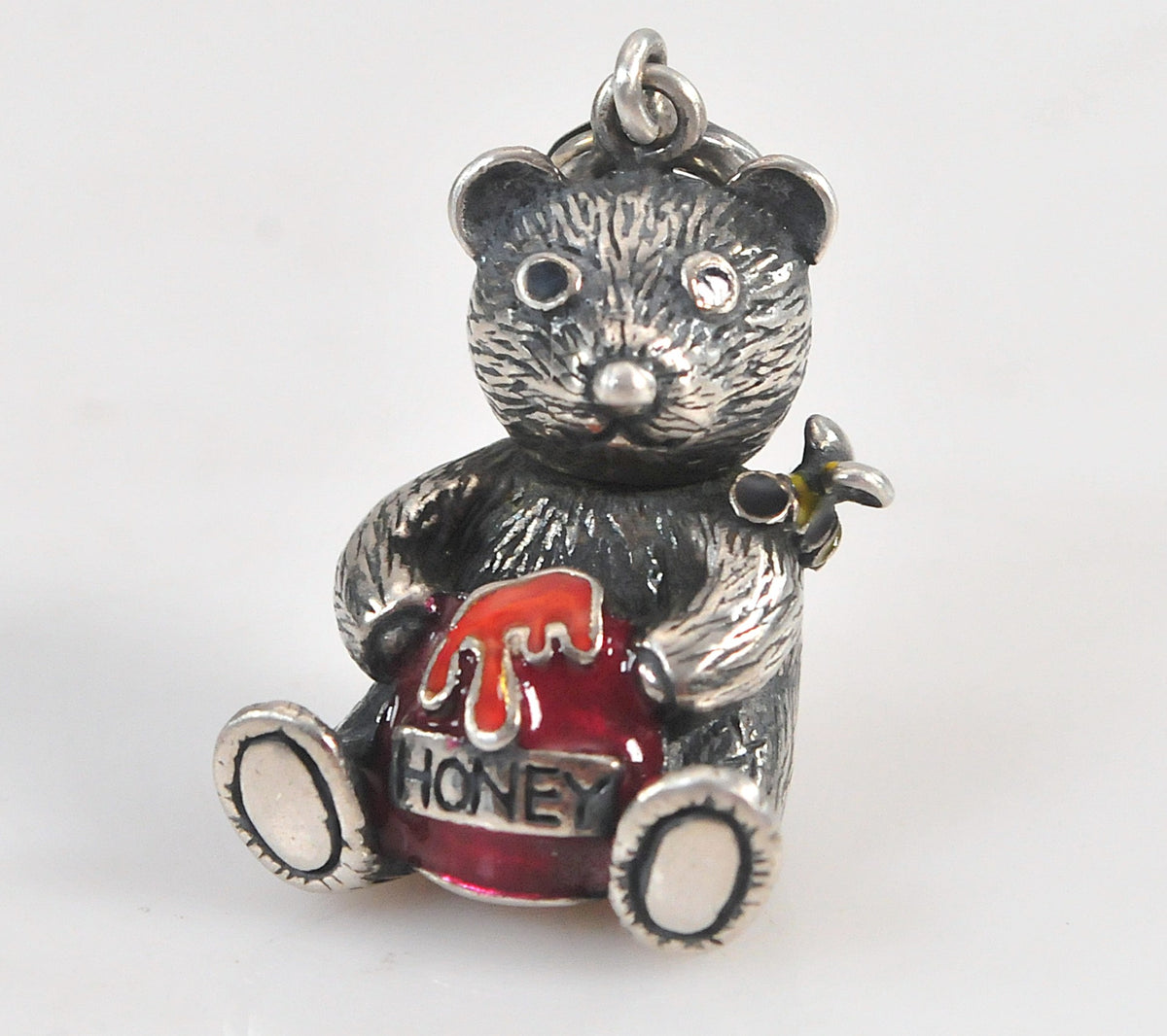 Sterling Silver Red Enamel Articulated Honey Bear Charm Pendant