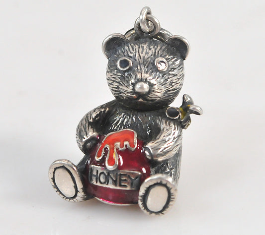 Sterling Silver Red Enamel Articulated Honey Bear Charm Pendant