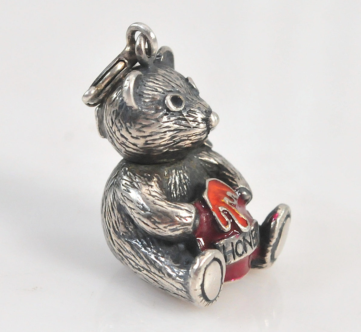 Sterling Silver Red Enamel Articulated Honey Bear Charm Pendant