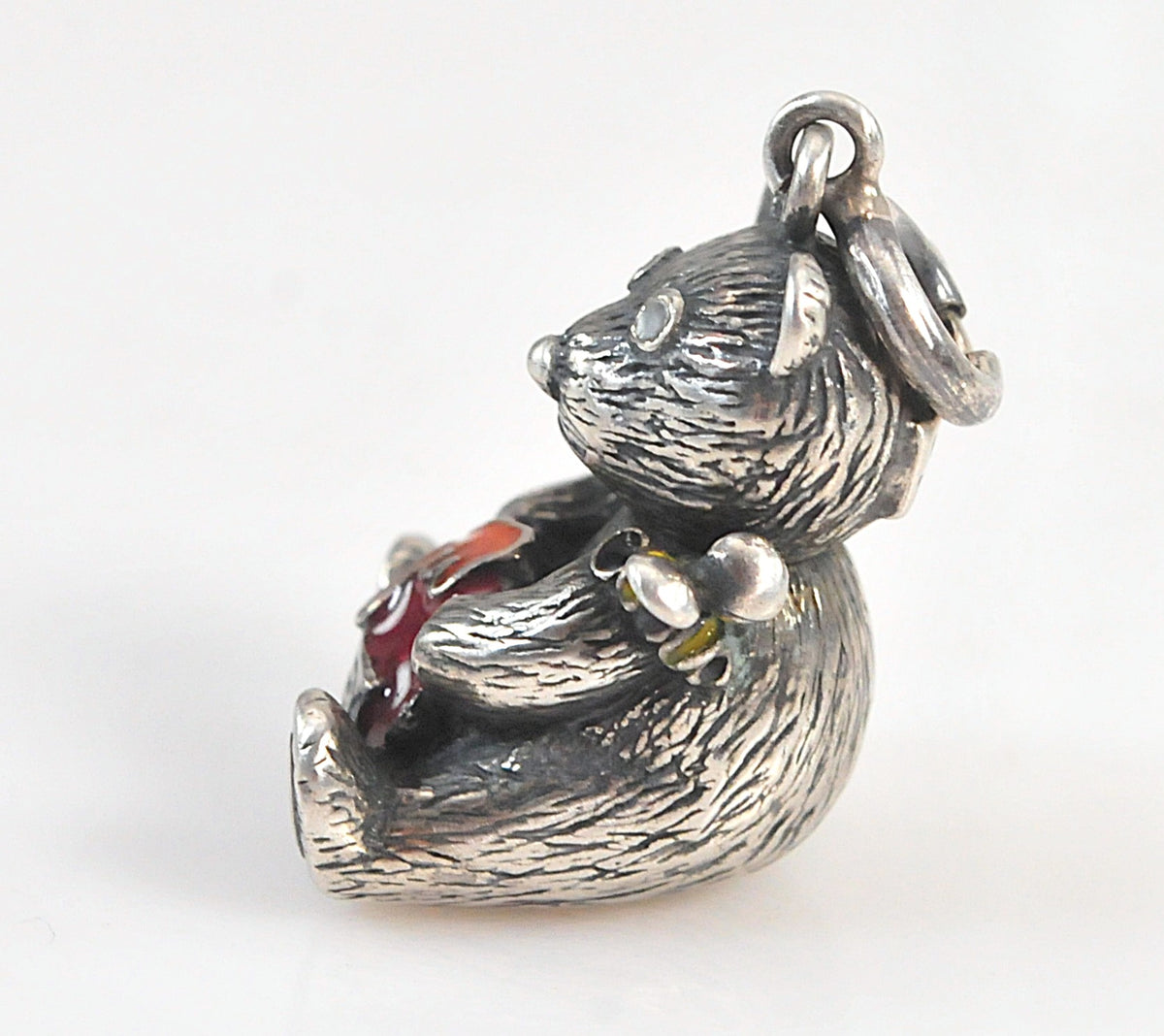 Sterling Silver Red Enamel Articulated Honey Bear Charm Pendant