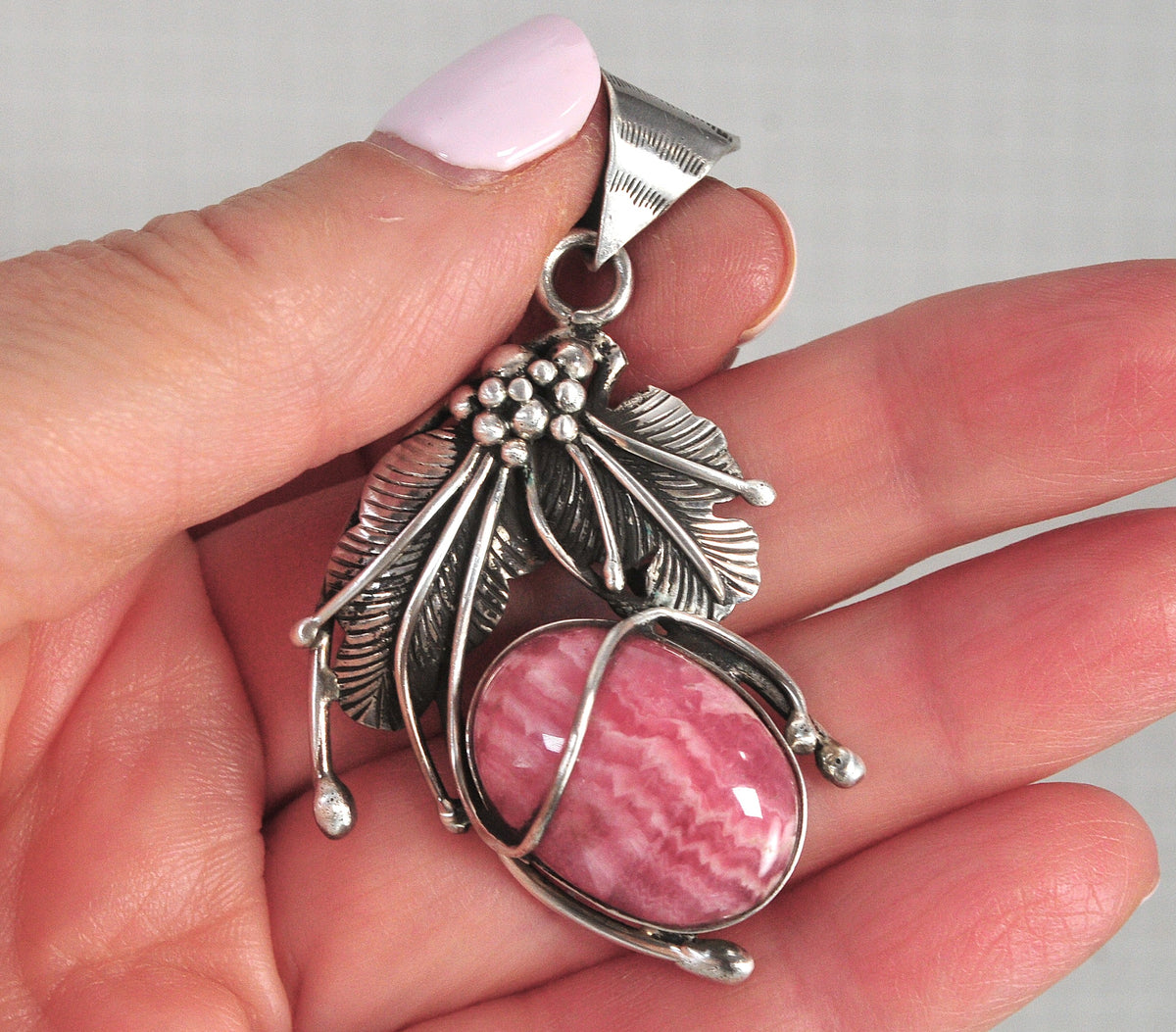 Artisan Sterling Silver Rhodochrosite Pendant