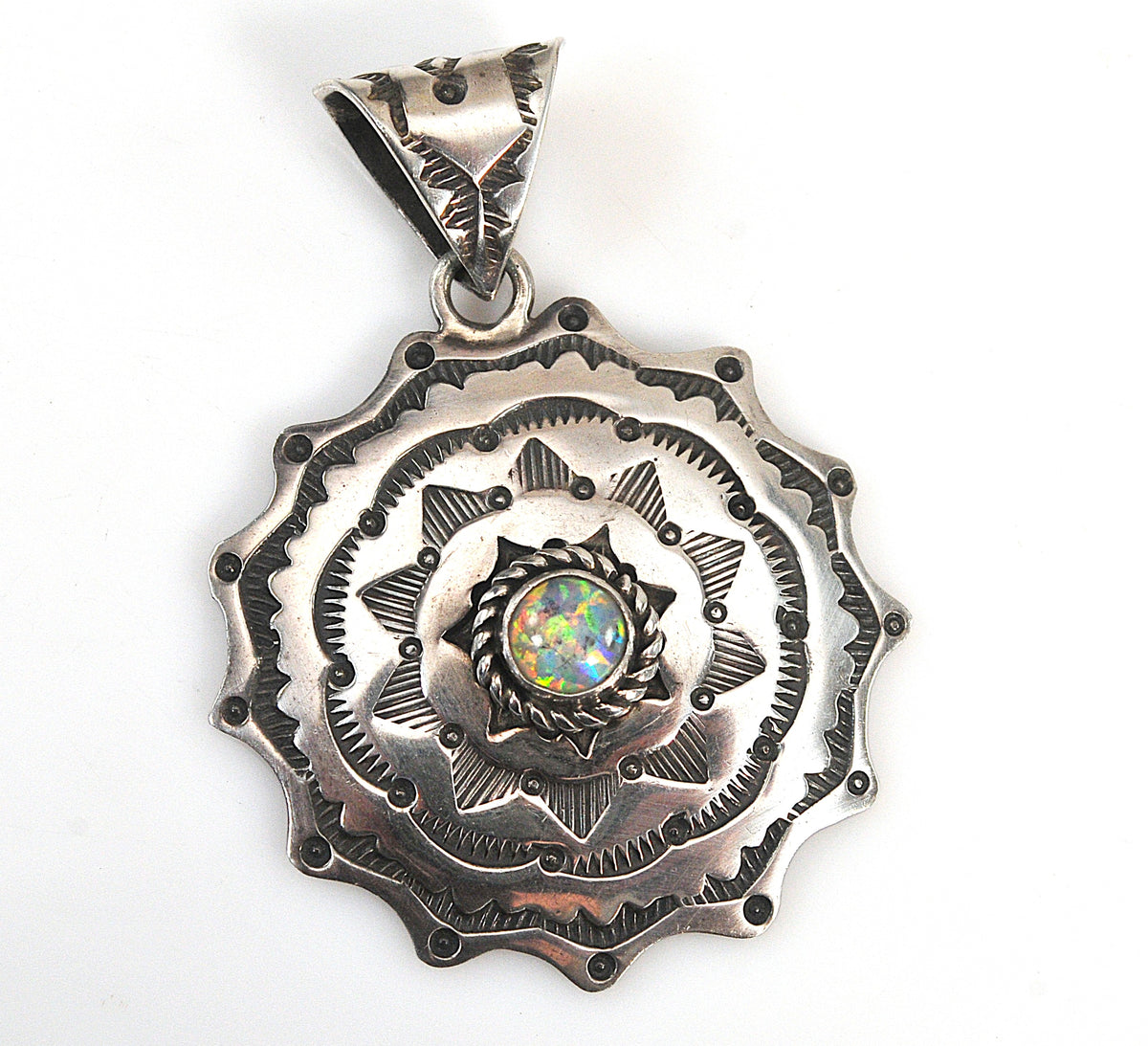 Large Navajo Sterling Silver Opal Pendant