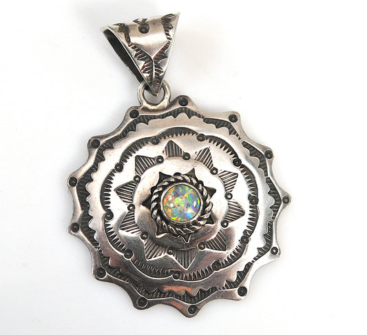 Large Navajo Sterling Silver Opal Pendant