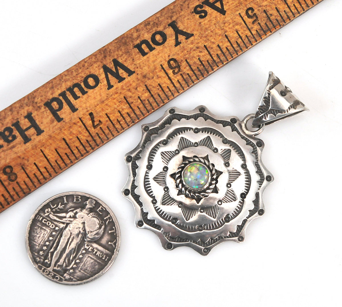 Large Navajo Sterling Silver Opal Pendant