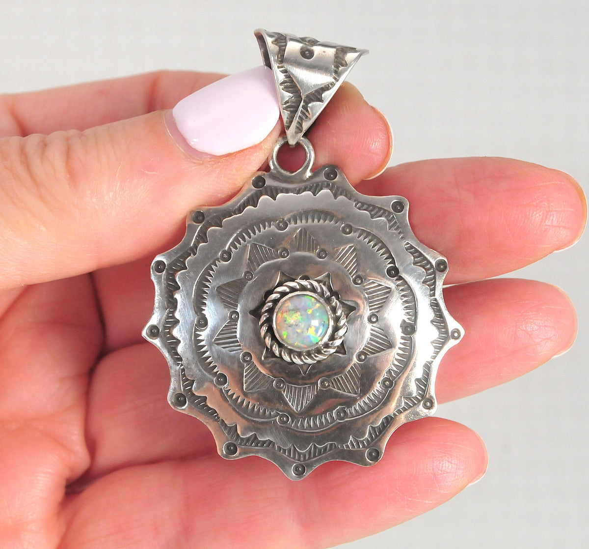 Large Navajo Sterling Silver Opal Pendant